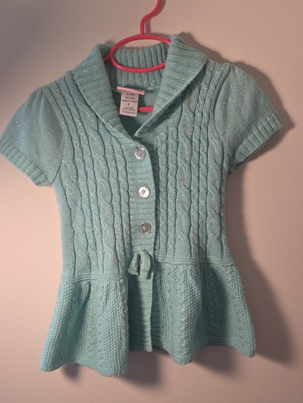 Little Lass Sparkle Knit Short-Sleeve Cardigan - Light Aqua